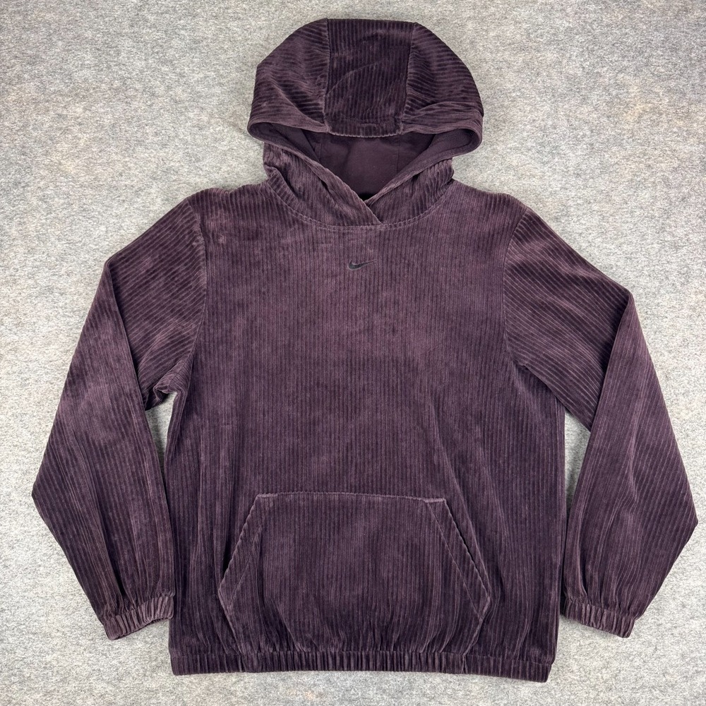 Nike Sportswear Ribbed Velour Pullover Hoodie Pockets Purple Womens XS
